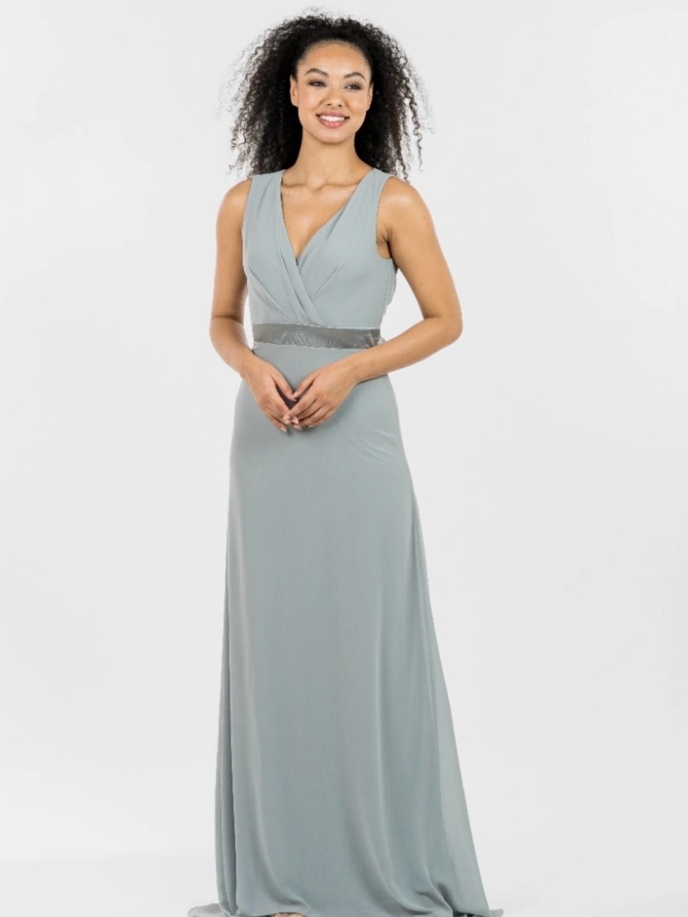 TFNC Sage Green Backless Chiffon Maxi Dress with Satin Bow